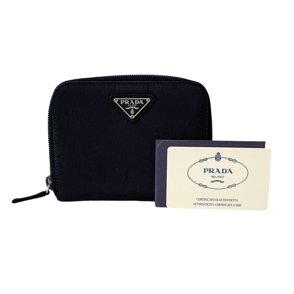 Prada 1998 black nylon and leather triangle logo medium compact zip wallet - Picture 1 of 12